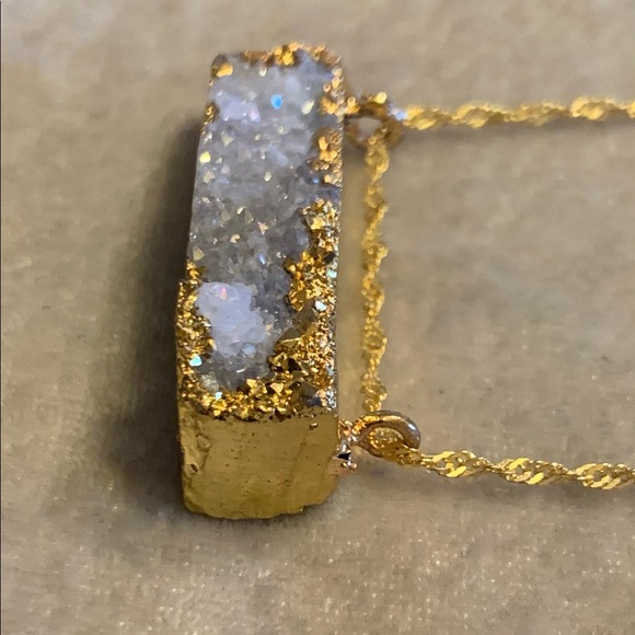 Druzy Titanium Coated Side Bar Pendant & Necklace - Picture 5 of 10